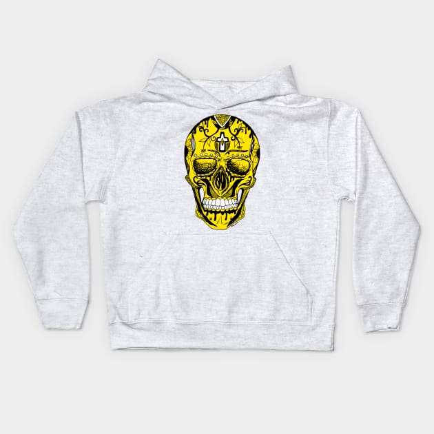 Los Muertos Sugar Skull - Black and Yellow Edition Kids Hoodie by kenallouis